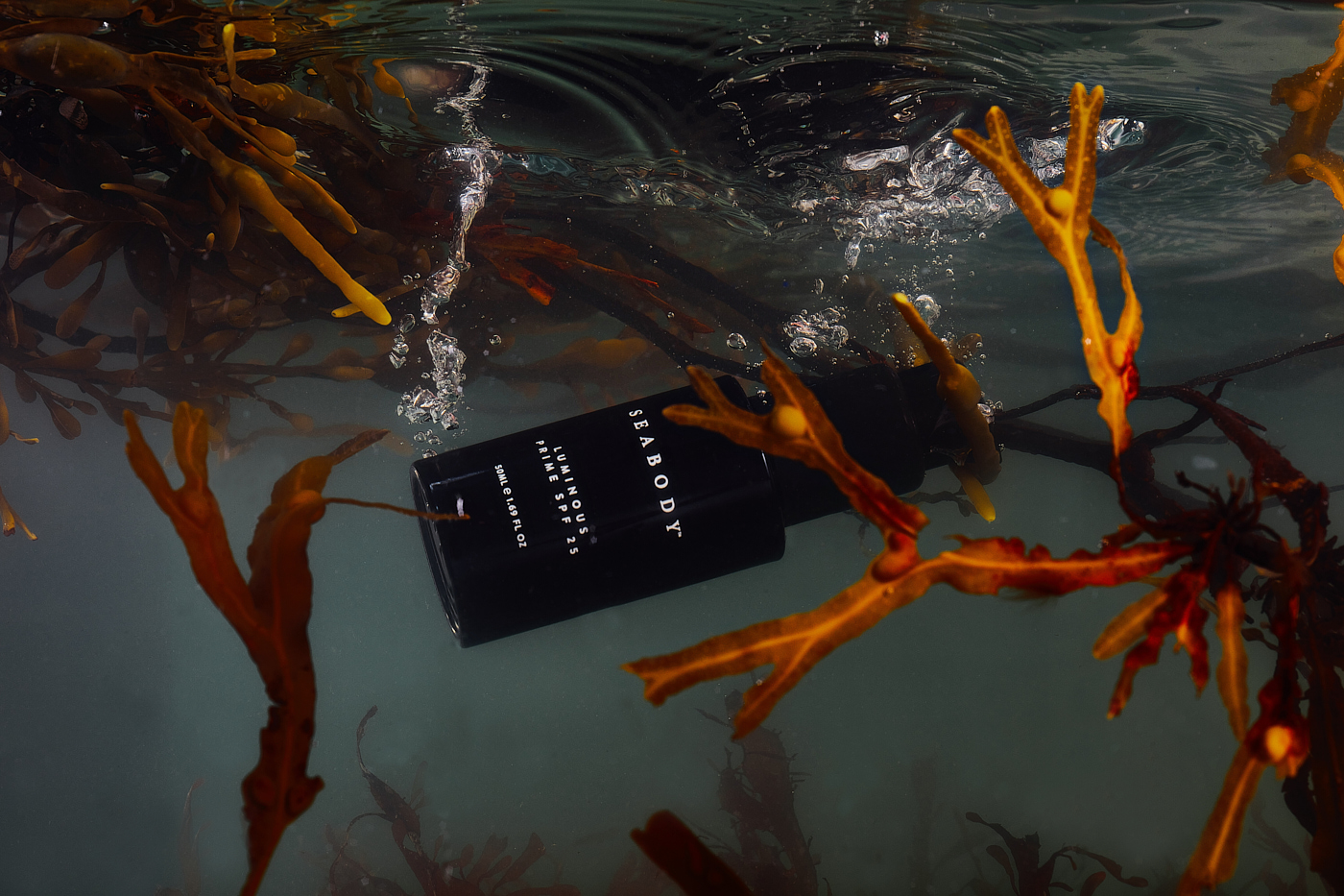 Beauty Product Photography - Beauty Product Under Water with Seaweed 